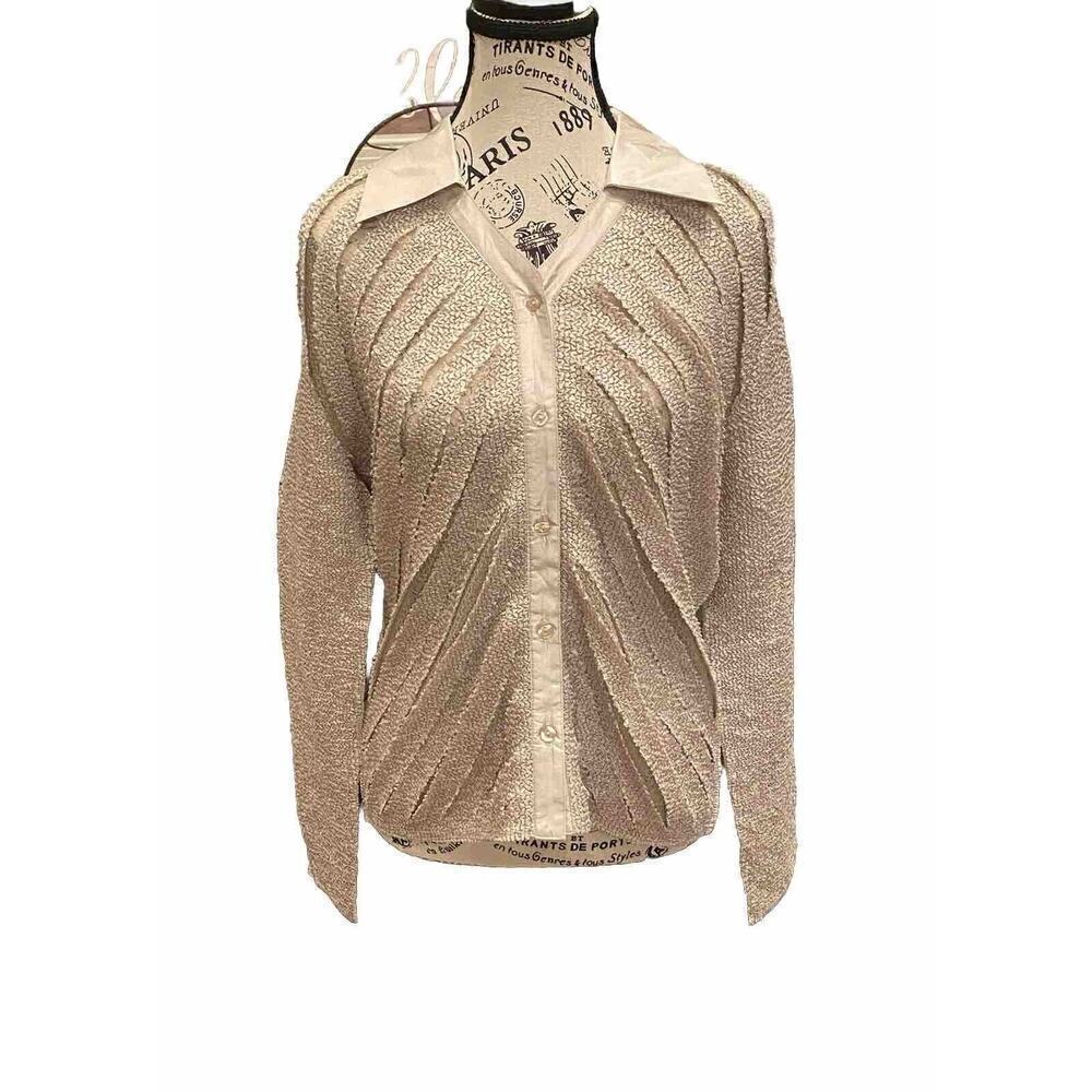 Gold Button Up Blouse Vintage Pleats Collection Pings Imports XL Glam Retro 70s